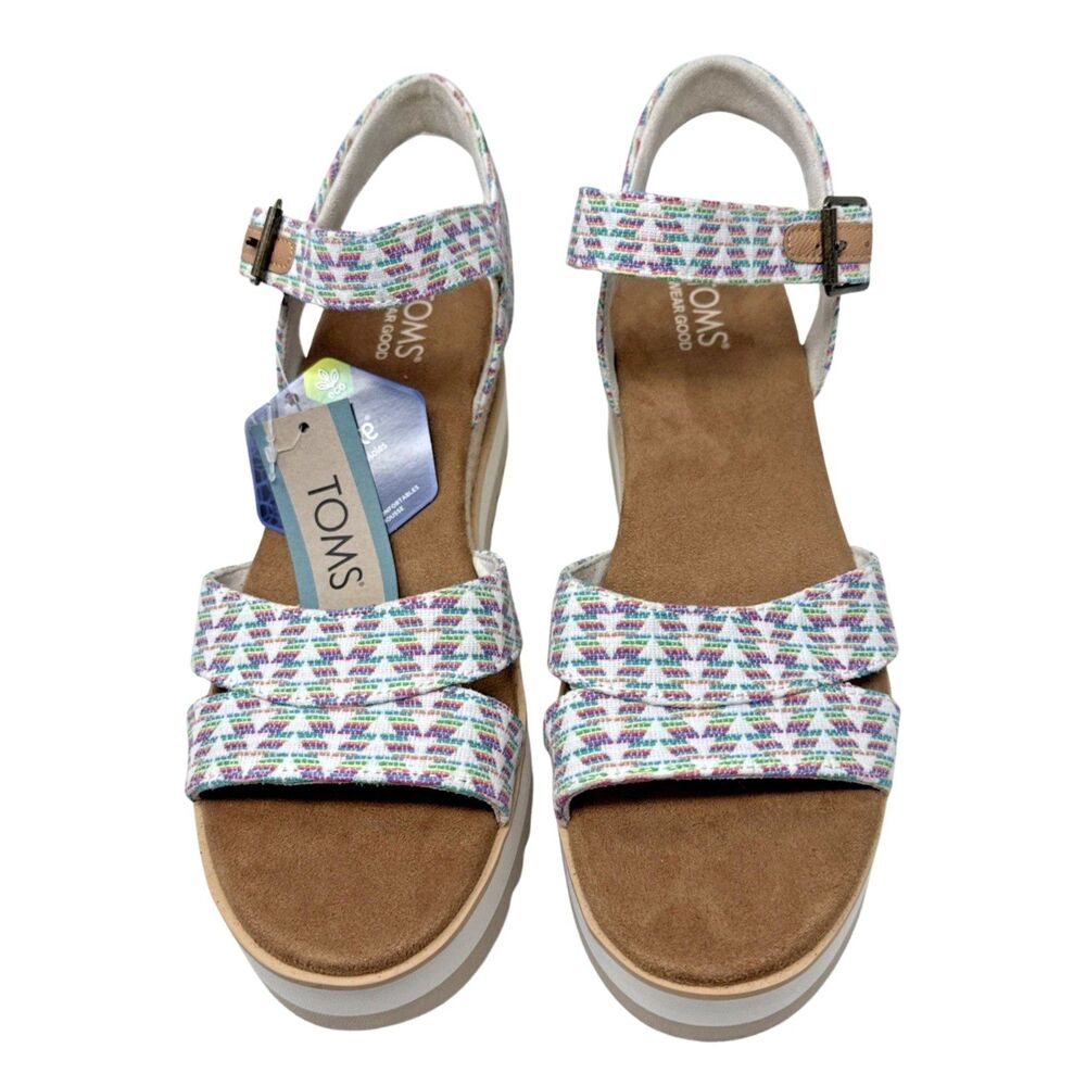 Toms Louisa Platform Wedge Sandals Womens Sz 8 Multicolor Woven Textile NEW